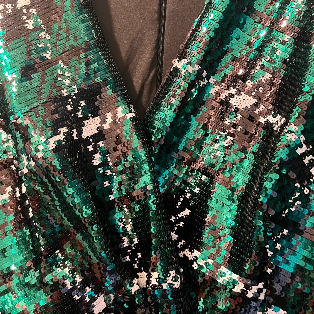Eloquii Green and Black Sequin Dress
